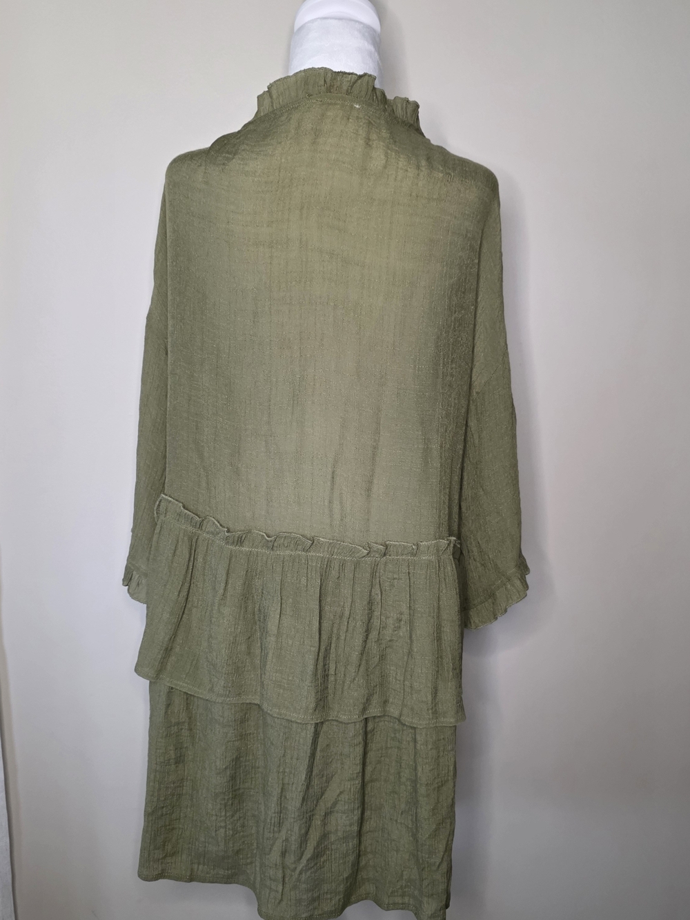 Easel Olive Tencel Ruffle Duster Cardigan Boho M - Picture 9 of 10